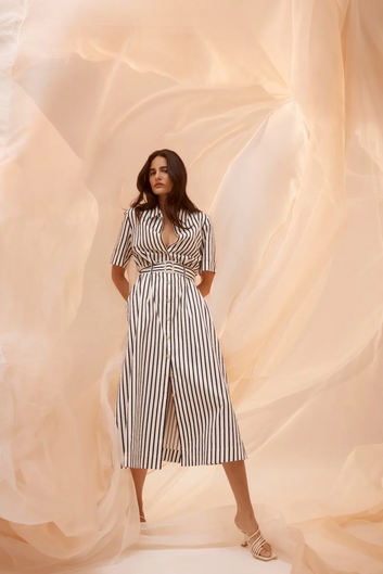 lina stripe shirt dress
