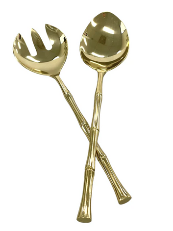gold bamboo salad servers