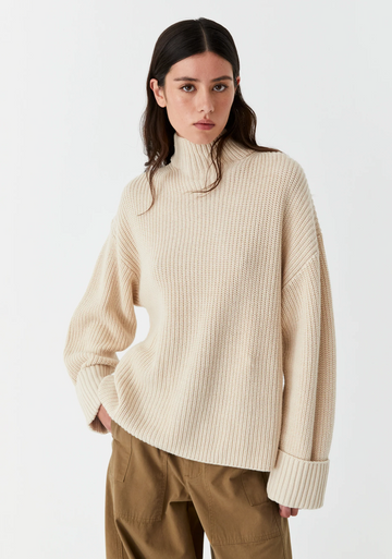 niko high neck knit pullover - stone