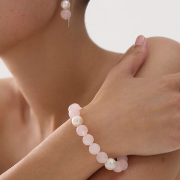 sunset rose quartz & pearl stretch bracelet