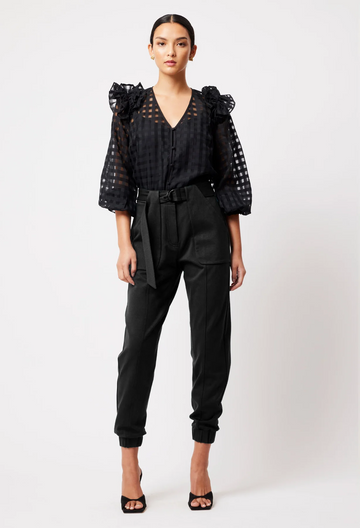 Aquila Check Ruffle Sleeve Blouse