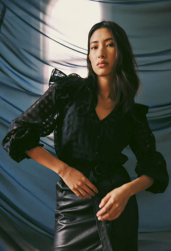 Aquila Check Ruffle Sleeve Blouse