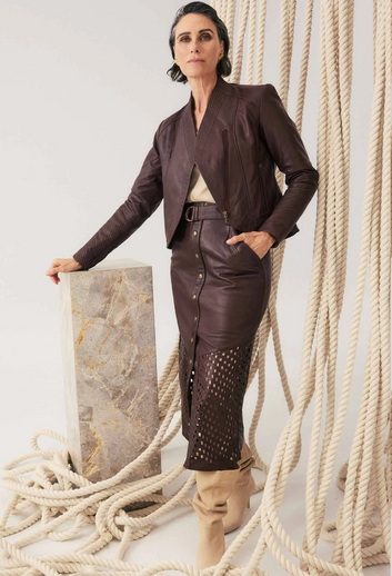 hypnotic leather laser cut midi skirt