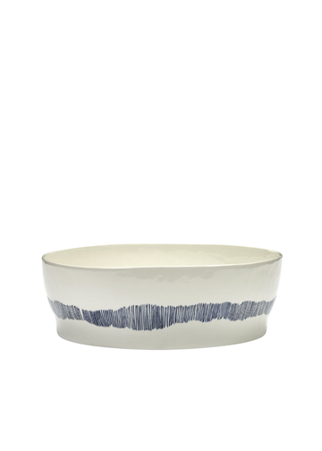 salad bowl white with blue stripes