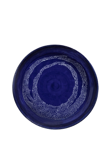 serving bowl blue with white dots