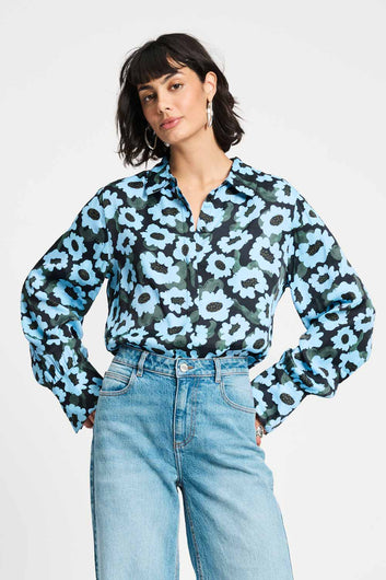 blue wild flowers blouse