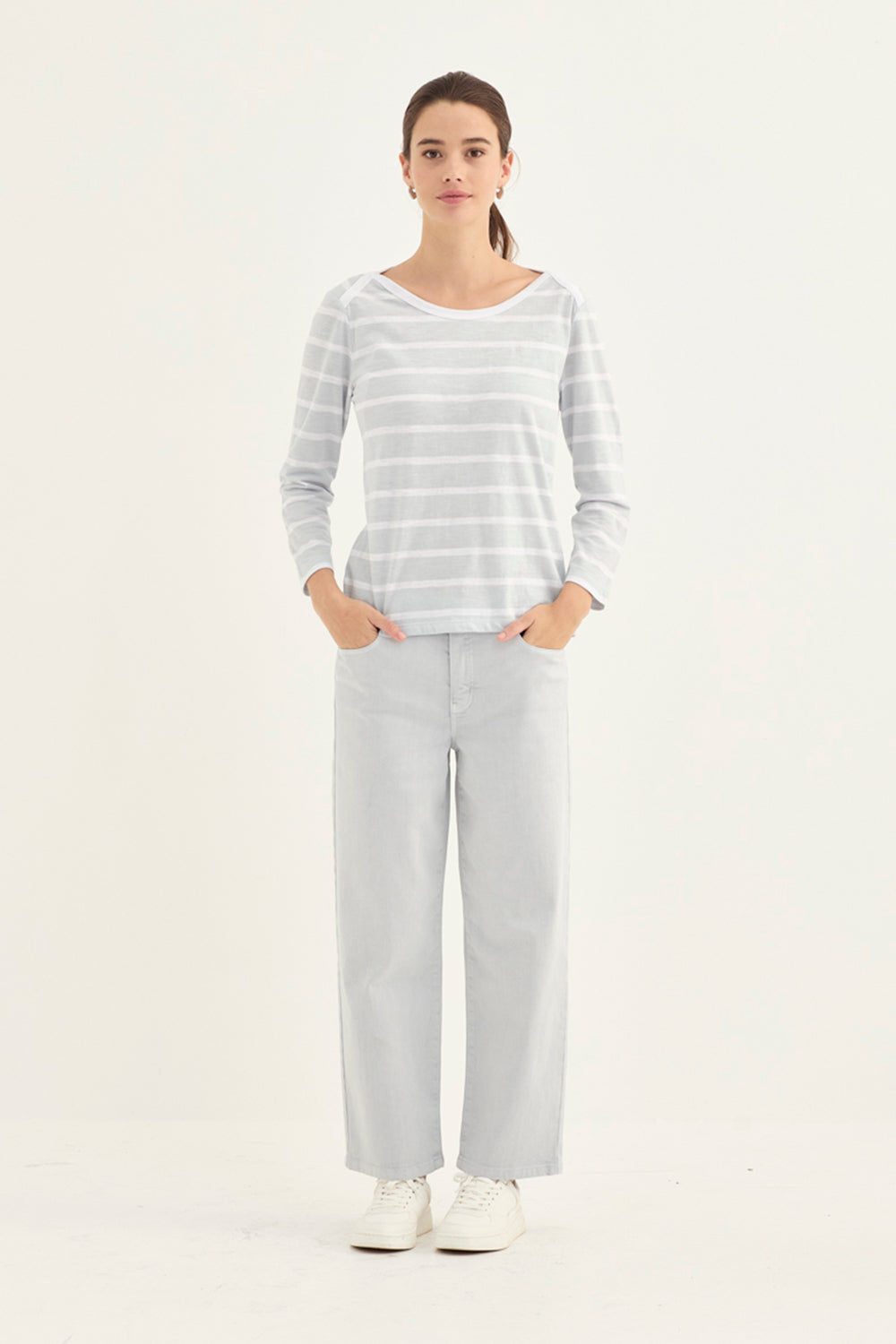 Verge Spencer Top in Ice styled with Farrow Jean, Frost - Haus of Alma