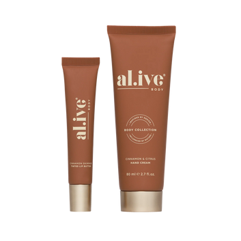 al.ive body Cinnamon & Citrus Hand Cream and Cinnamon Shimmer Tinted Lip Butter