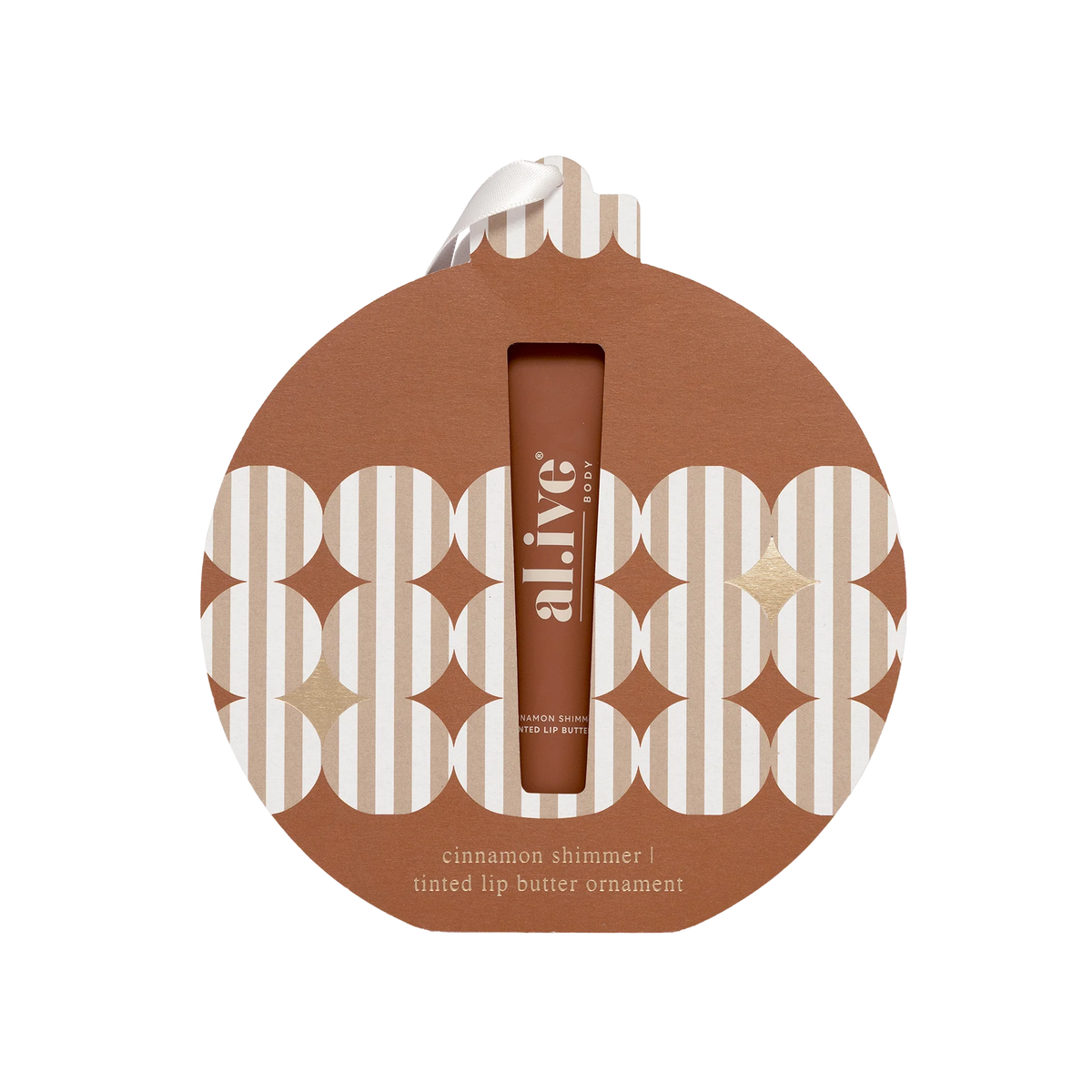 al.ive body Limited Edition Tinted Lip Butter Ornament Cinnamon Shimmer Christmas bauble