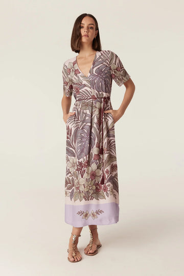Cable Melbourne Erika Kaftan Dress in Paradise Print, worn - front view