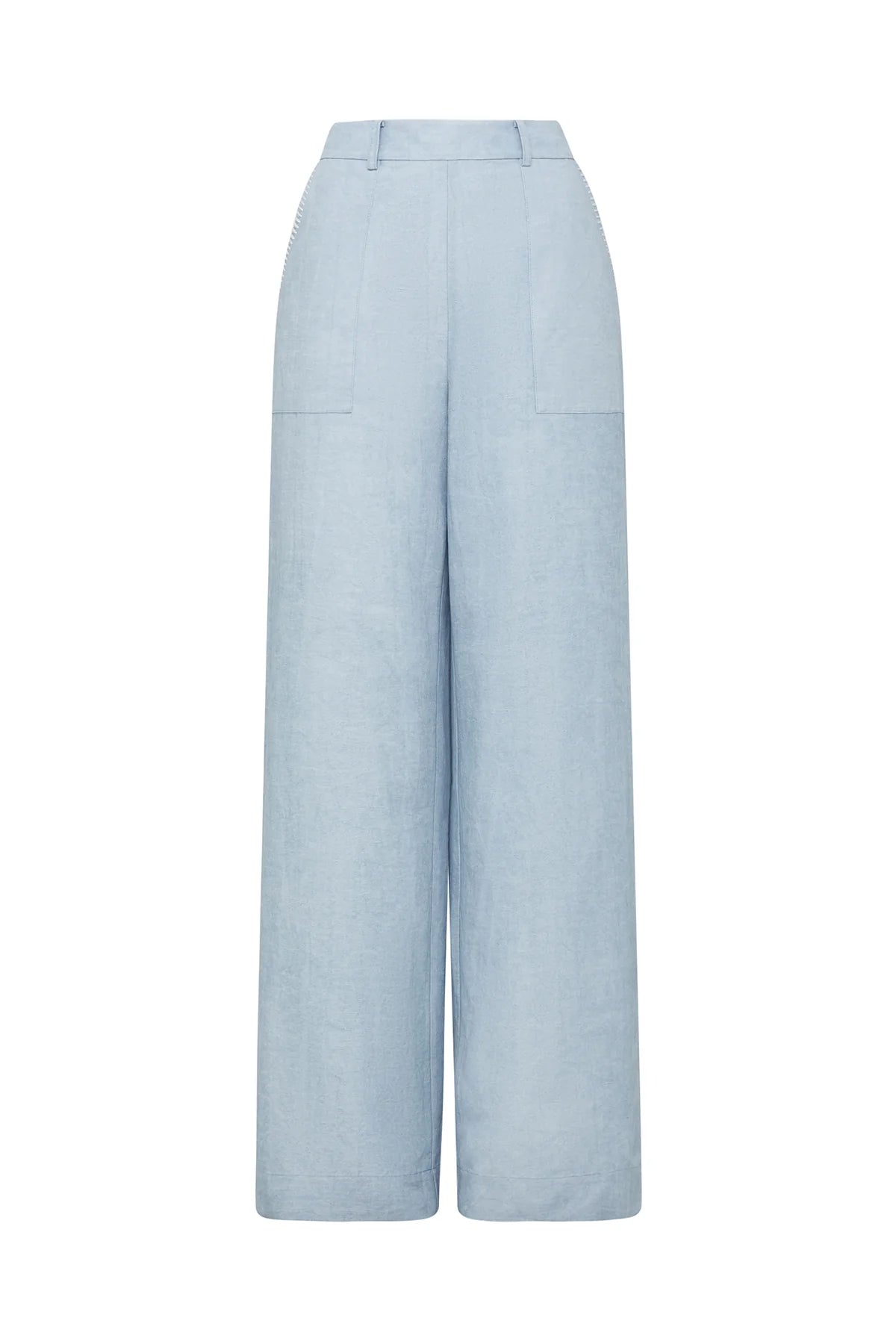 Cable Melbourne Leona Pant in Ice Blue - flat lay showing the wide leg and front patch pockets