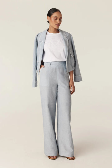 Cable Melbourne Leona Pant in Ice Blue, worn - front, styled with the matching Leona Jacket (jacket not stocked)