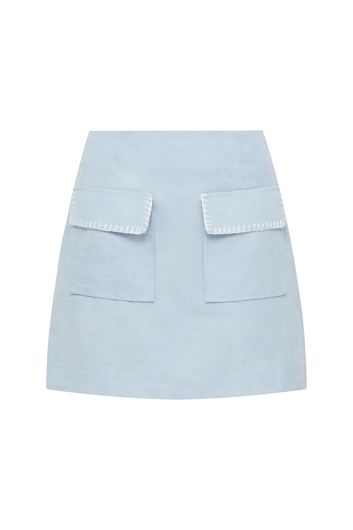 Cable Melbourne Leona Skirt in Ice Blue - flat lay showing the A-line shape and front patch pockets
