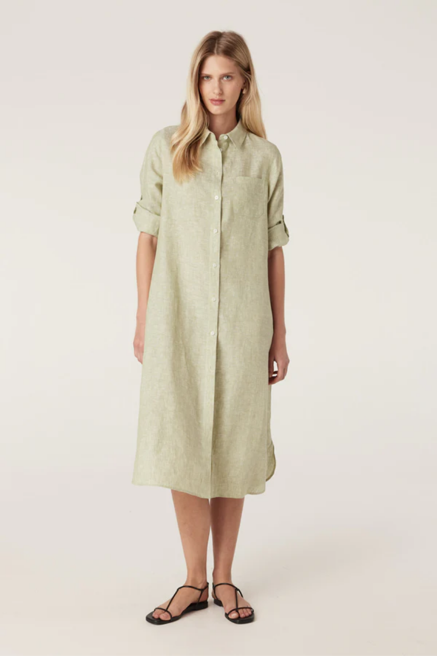 pure linen shirt dress - pistachio