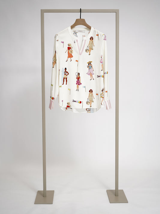 Herzens silk blouse in Light Creamy Multi print, front view – Haus of Alma