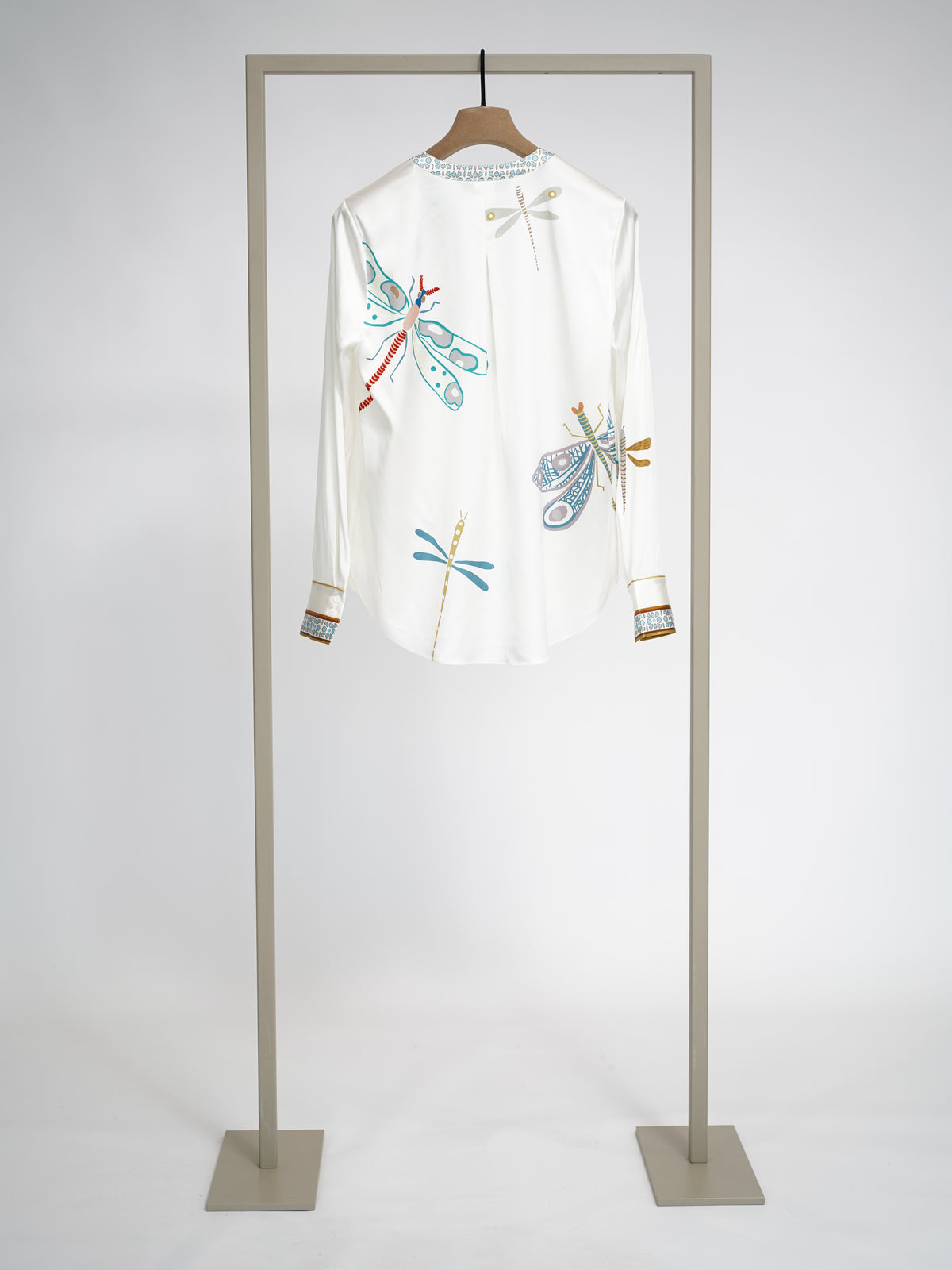 Herzens silk blouse in Sky Blue Multi, back view – Haus of Alma