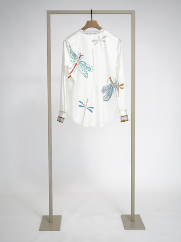 Herzens silk blouse in Sky Blue Multi, back view – Haus of Alma