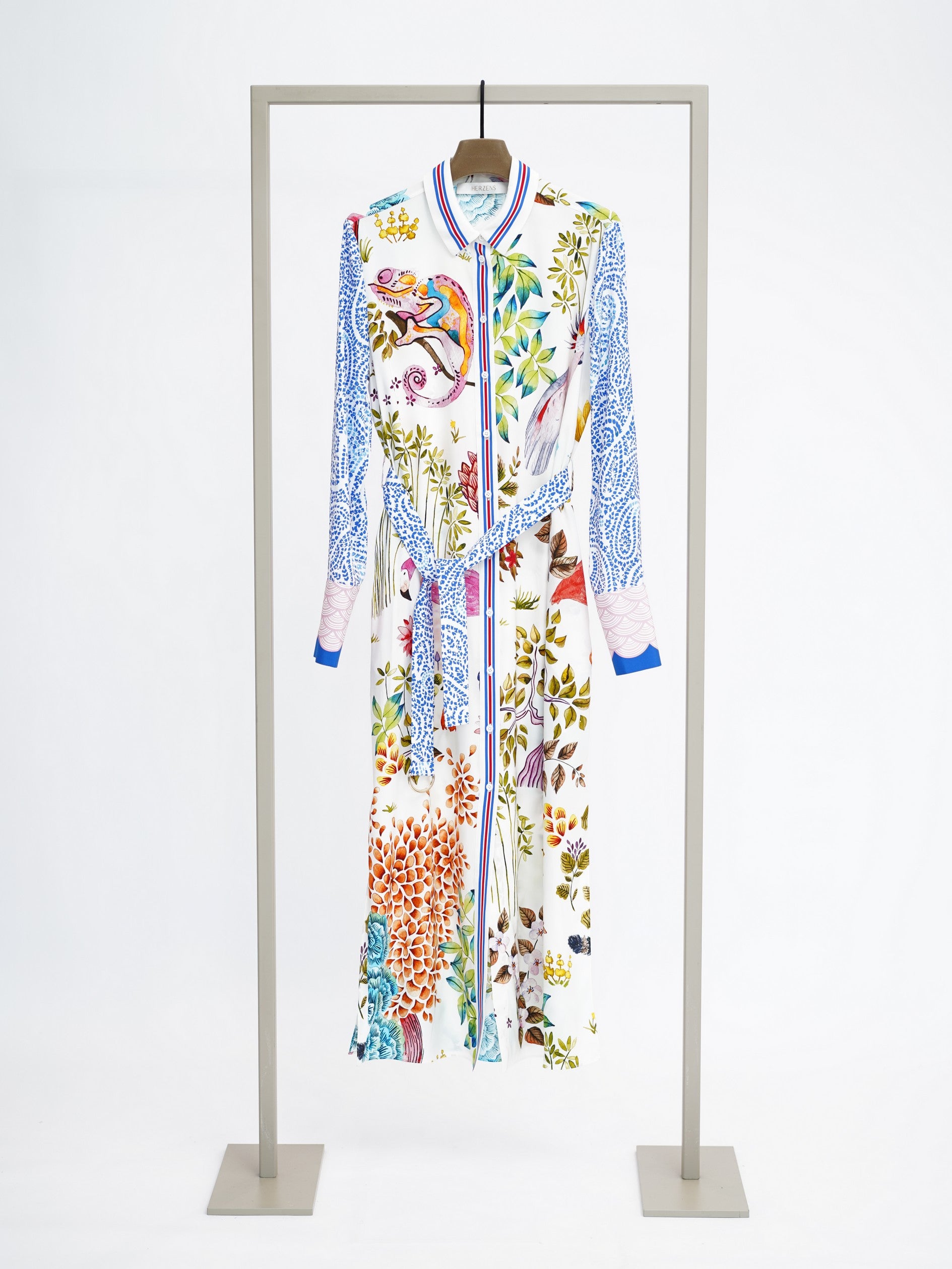 Herzens silk dress in Super Multi print, front view – Haus of Alma