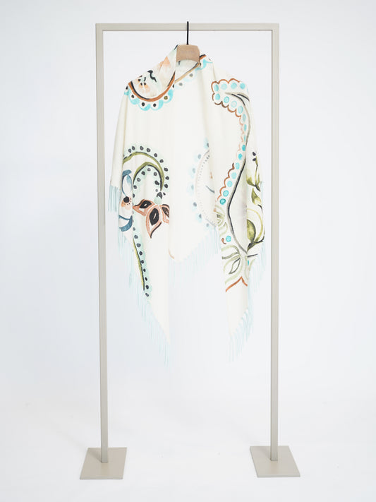 Herzens wool cashmere fringed scarf in Salt Air Multi paisley print – Haus of Alma