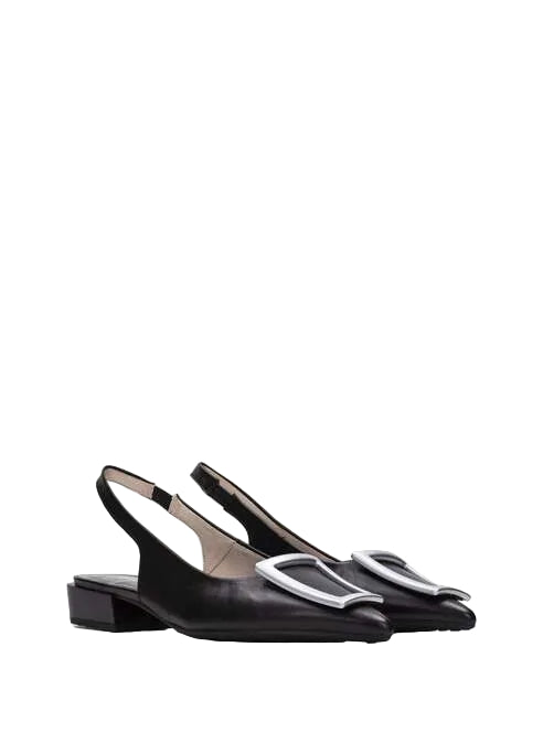 Hispanitas Lila slingback flat in black leather, front pair view