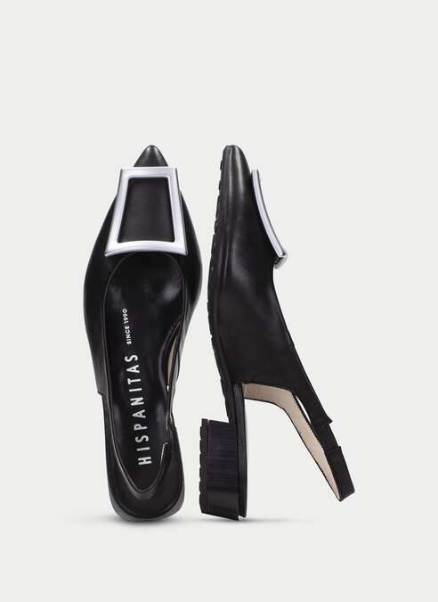 Hispanitas Lila slingback flat in black leather, sole and Hispanitas-branded insole