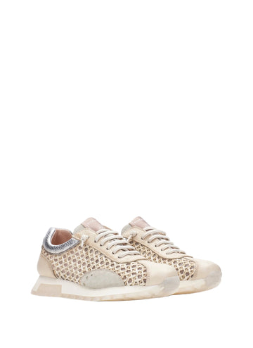 Hispanitas Oregon lace-up sneaker in woven Bolero Panna leather and raffia, front pair view