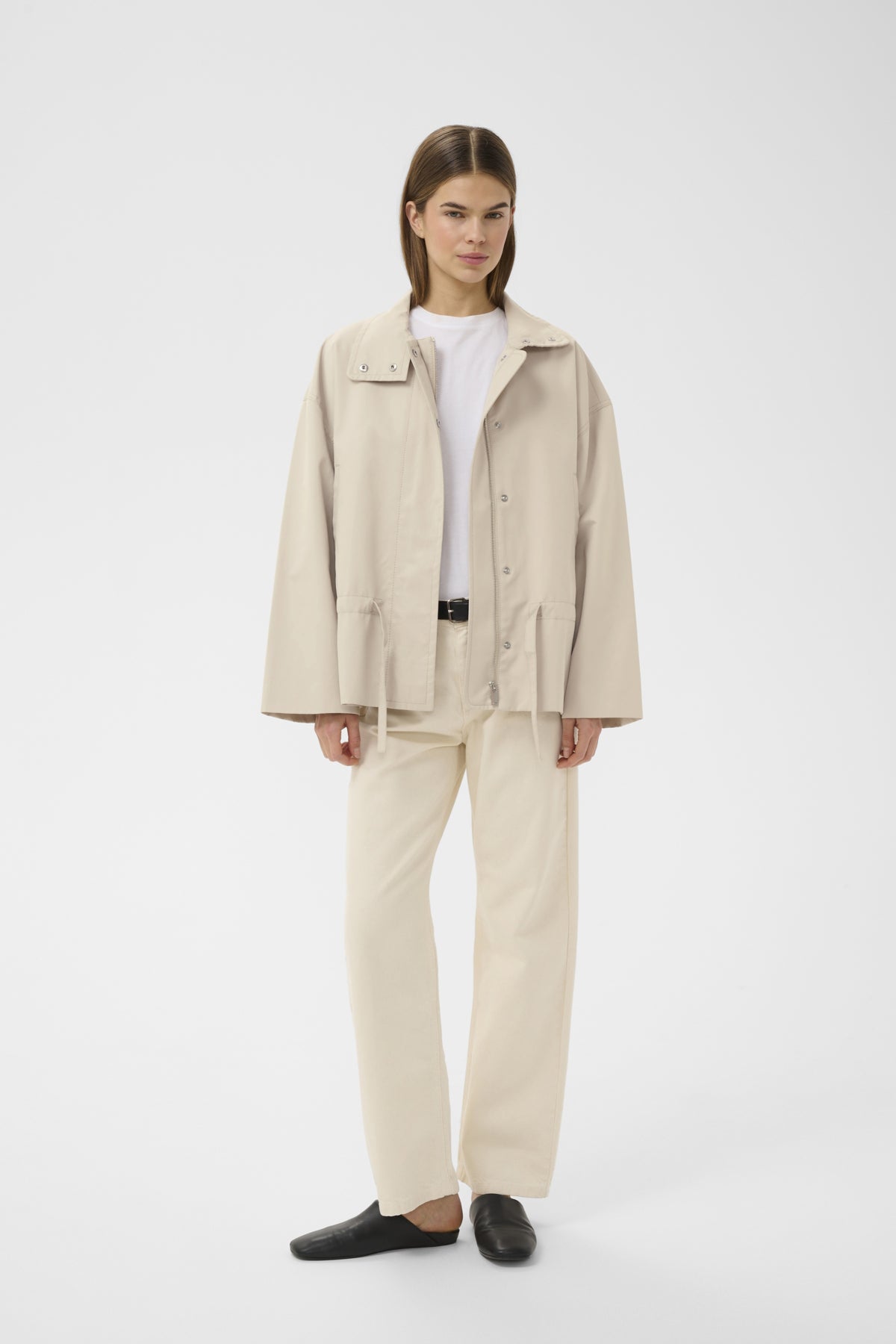 Haus of Alma InWear Gracelynniw Jacket in Chateau Gray - drawstring-waist zip jacket, view 02