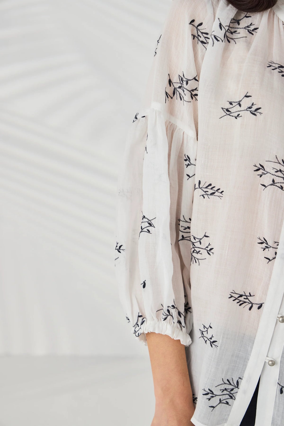 Lania Twig Shirt in Off White - sleeve and cuff detail