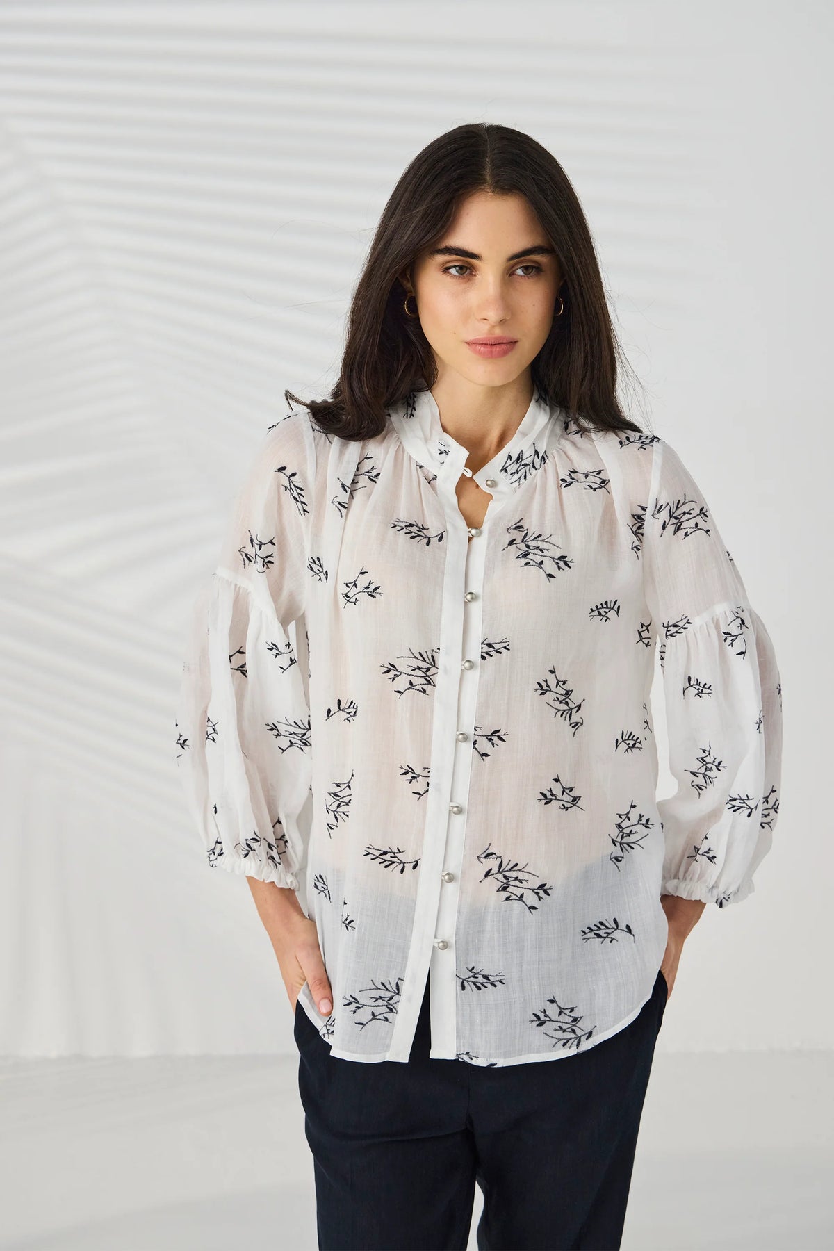 Lania Twig Shirt in Off White - front (close-up)