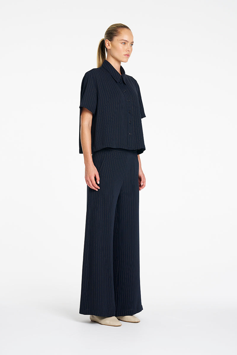 Mela Purdie Crop Shirt in Navy/Chalk, Suit Stripe fabric – side view