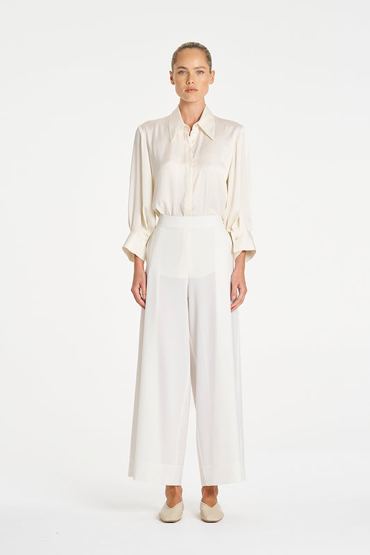 Mela Purdie Resort Blouse in Ivory, Mirror Satin fabric – front view