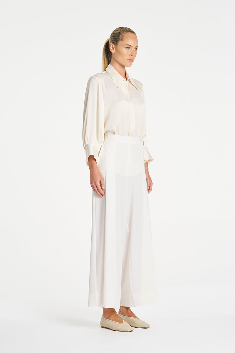 Mela Purdie Resort Blouse in Ivory, Mirror Satin fabric – side view