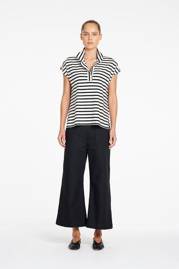 Mela Purdie Tab Top in White/Black, Banner Stripe Jersey fabric – front view
