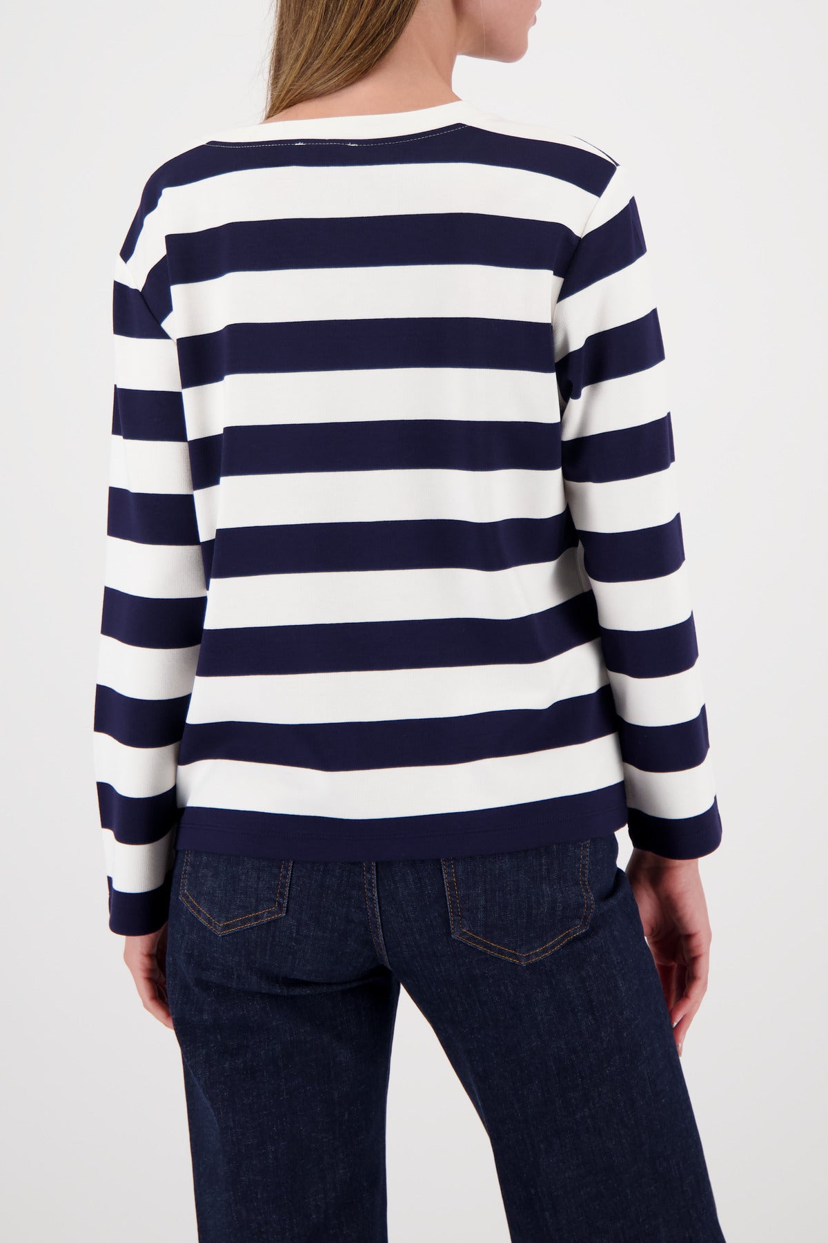 Monari Basic Print Jersey in Marine Stripe - worn - back view