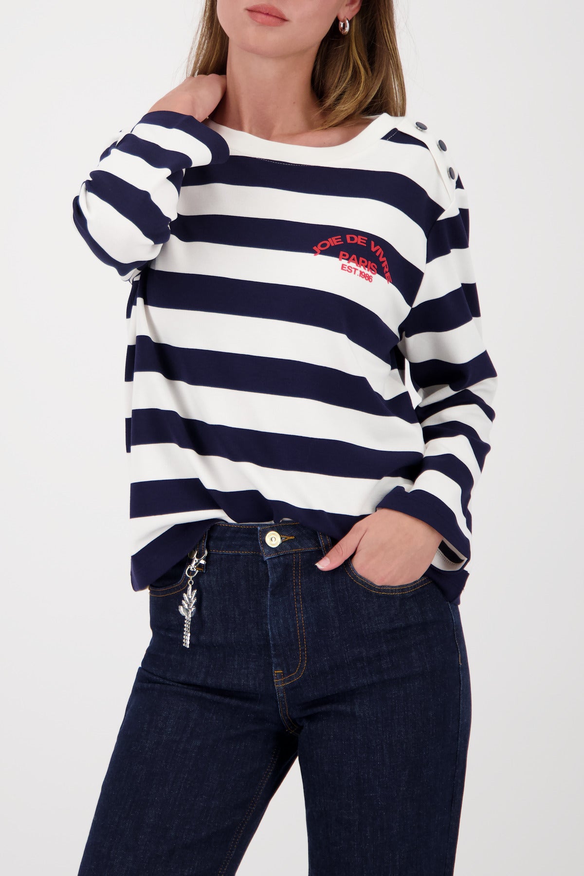 Monari Basic Print Jersey in Marine Stripe - worn - front view