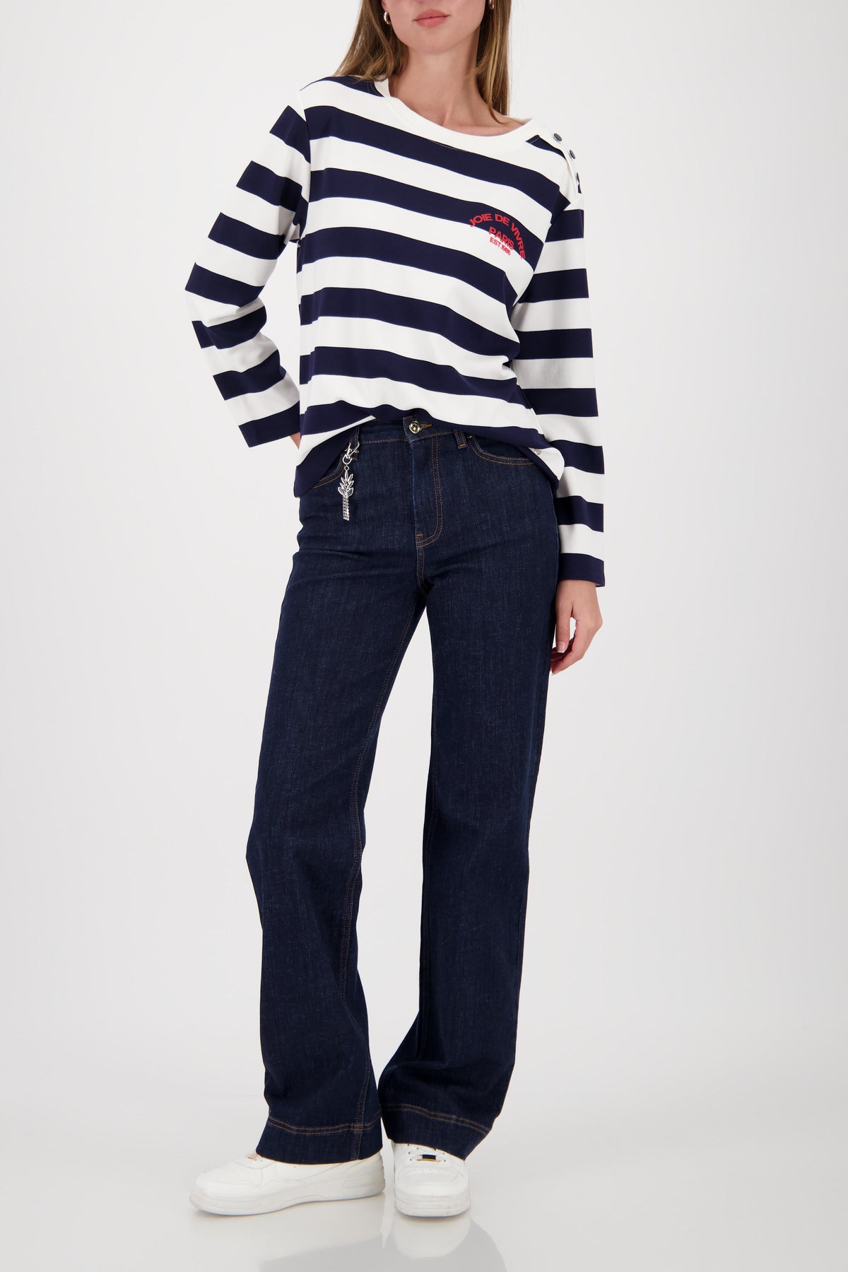 Monari Basic Print Jersey in Marine Stripe - worn - full length