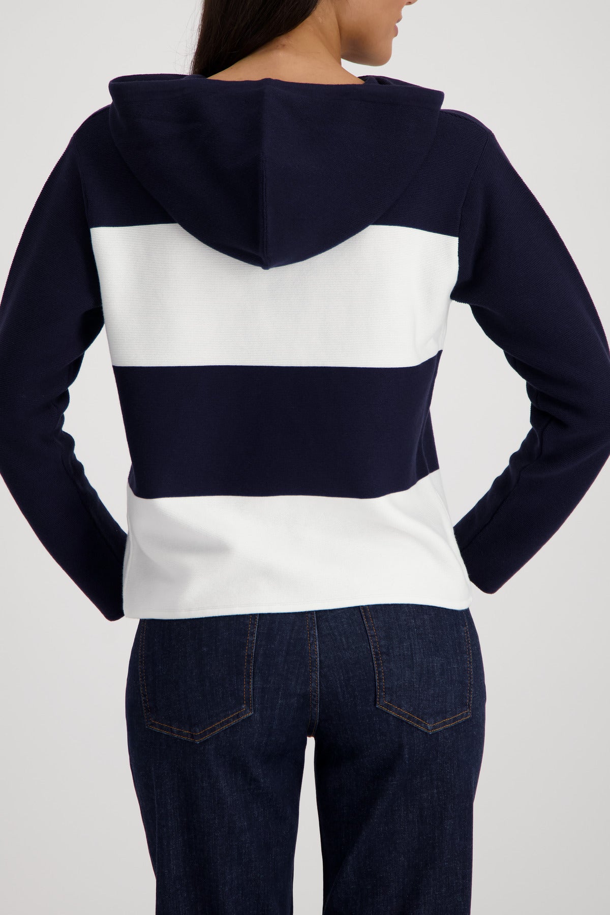 Monari Blocked Ribbed Sweater in Marine Stripe - worn - back view