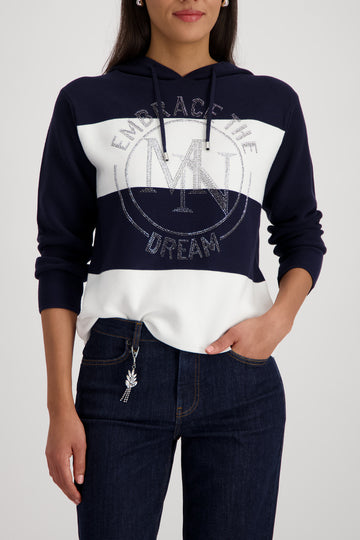 Monari Blocked Ribbed Sweater in Marine Stripe - worn - front view