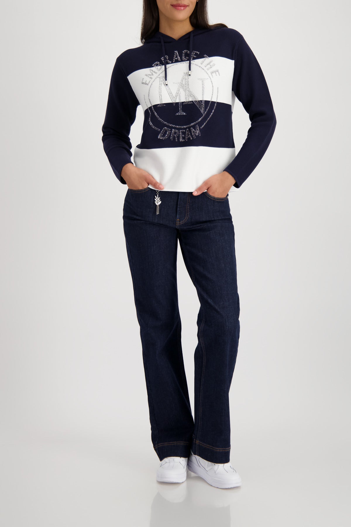 Monari Blocked Ribbed Sweater in Marine Stripe - worn - full length