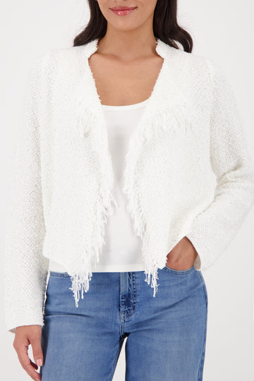 Monari Fringed Cardigan in Off-White - worn - front view