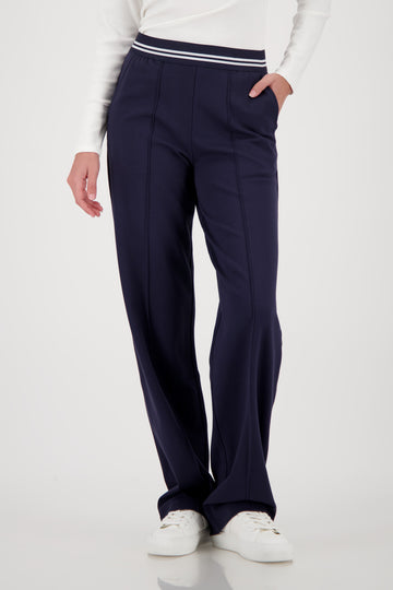 Monari Jersey Rib Pants in Marine - worn - front view