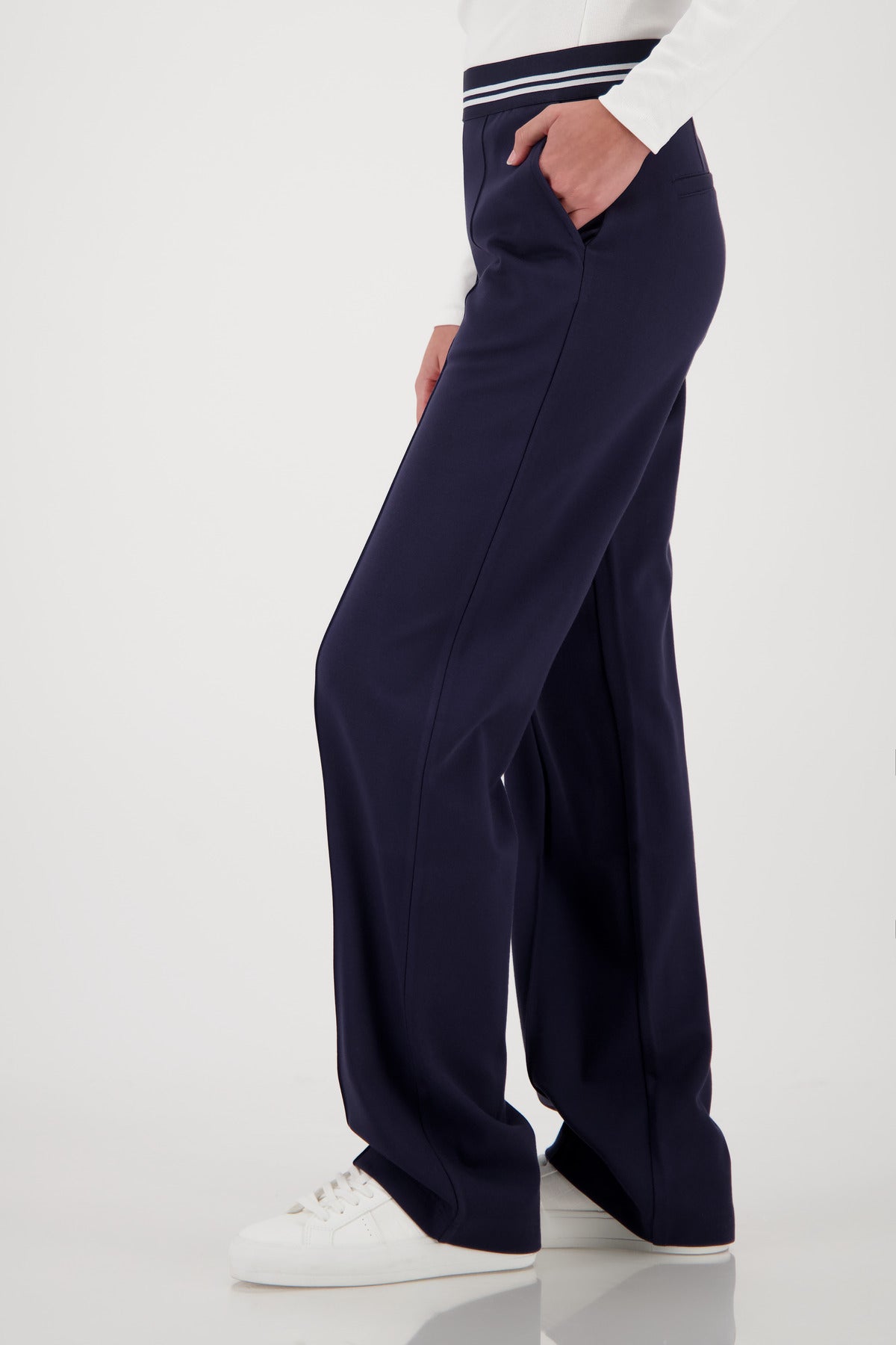 Monari Jersey Rib Pants in Marine - worn - side view