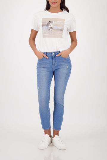 Monari Jewelled Jeans in Denim - worn - full length