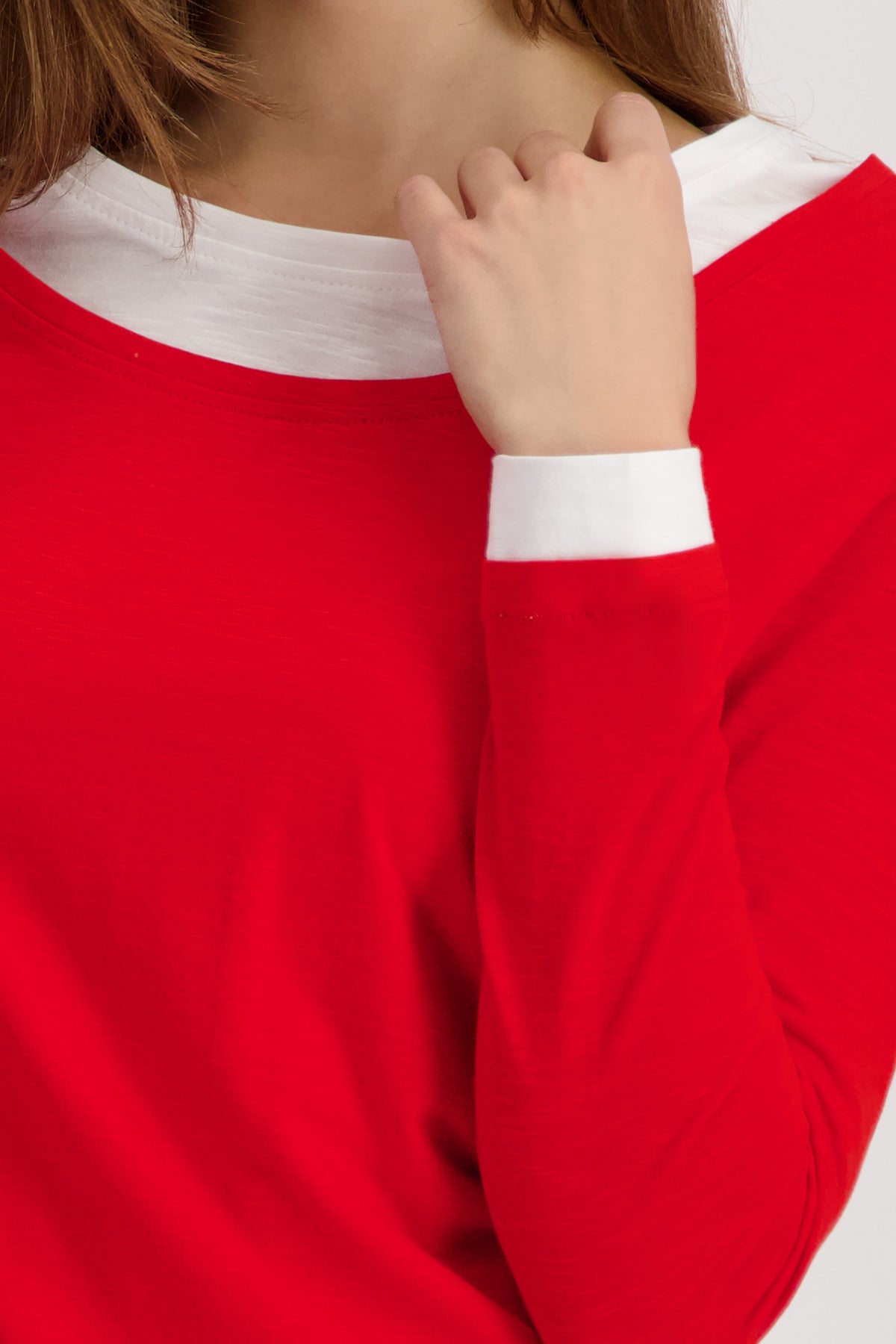 Monari Two in One T-Shirt in Chilli - close-up detail, worn