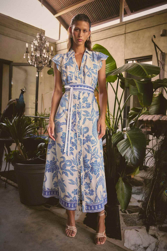 callista print viscose dobby petal sleeve dress