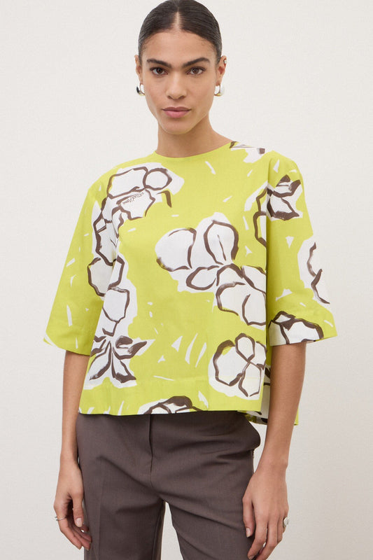 Ottod'Ame Open Back Blouse in Fluo floral print, detail view – Haus of Alma