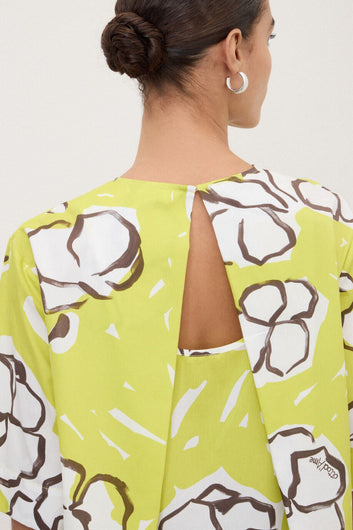 Ottod'Ame Open Back Blouse in Fluo floral print, styled view – Haus of Alma