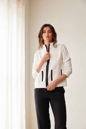 Peruzzi Contrast Pocket Jacket in Ecru and Black