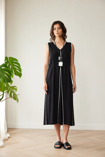 Peruzzi Piped Dress in Black and Ecru