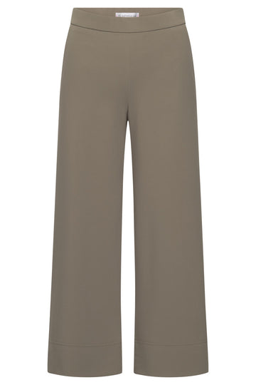 Raffaello Rossi Palina Sport Hightech Jersey Pant in Olivin, wide-leg cropped pull-on pant, front view